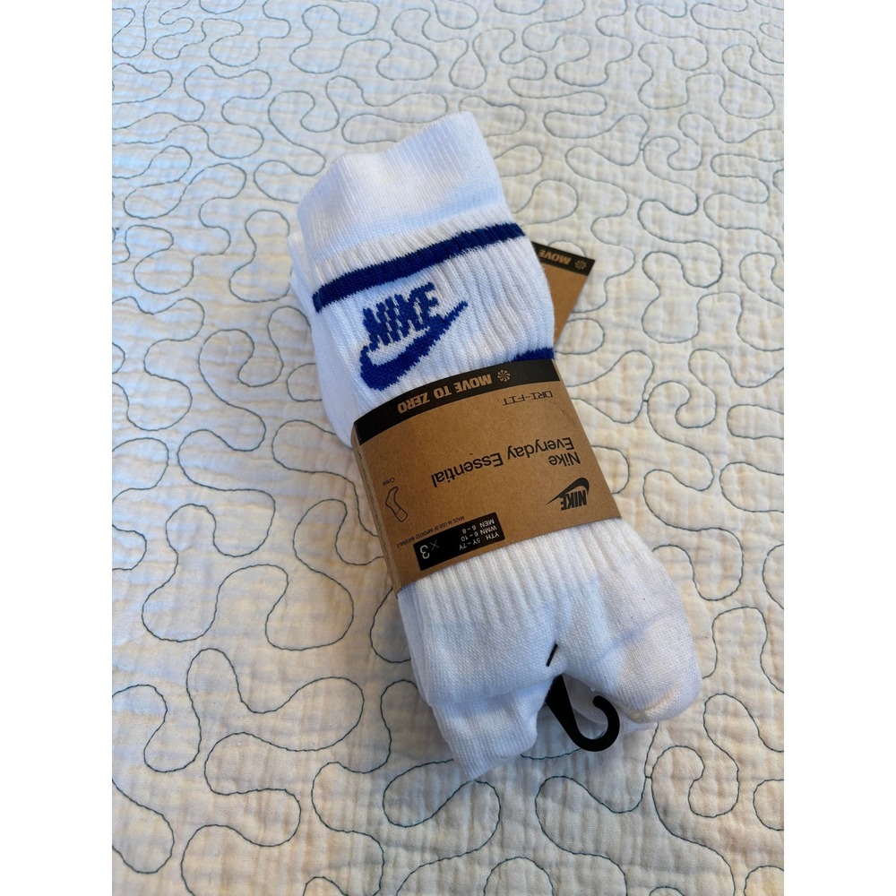 Nike Everyday Essential Crew Socks White Blue Swoosh Dri-Fit 3 Pack
